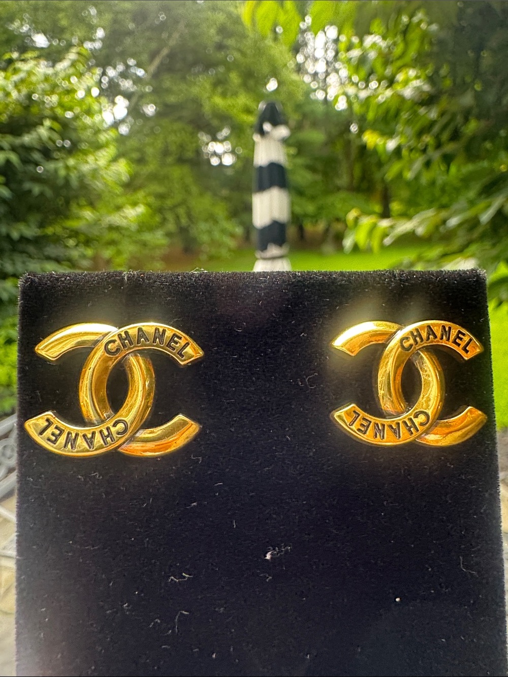 Earrings  antique Gold tone  studs  Engraved and signed in back